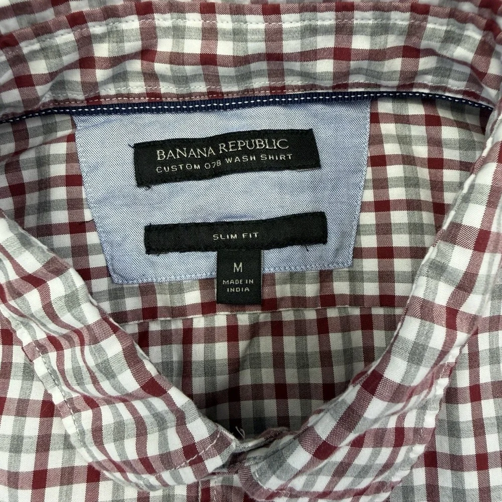 Banana Republic Mens Shirt Medium Plaid Slim Fit Custom 078 Wash Button Down
